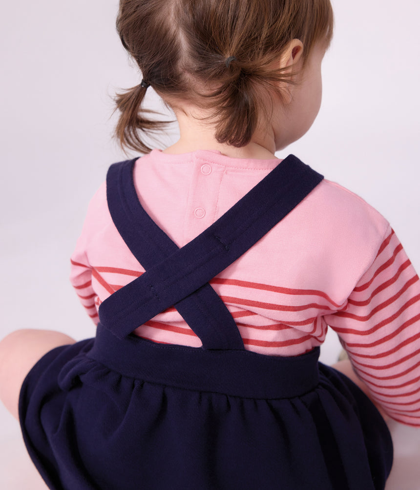 BABIES' SLEEVELESS COTTON DRESS EMBROIDERED WITH HEARTS