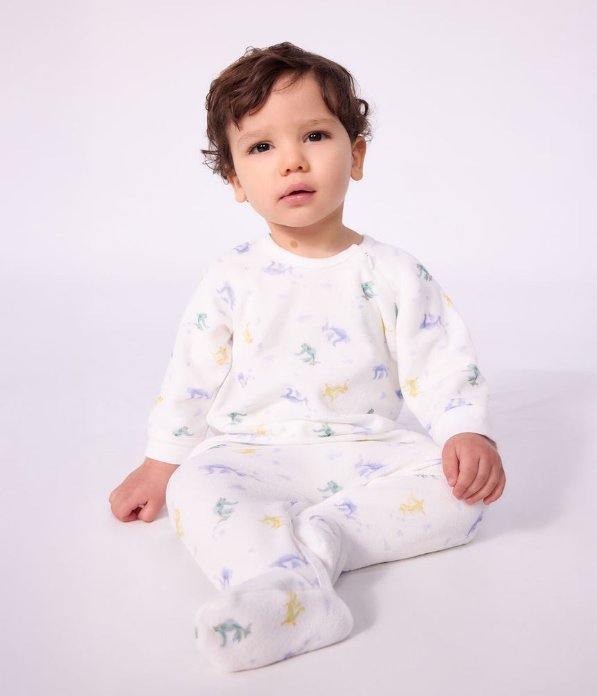 BABIES' VELOUR PYJAMA SUIT PRINTED WITH DRAGONS