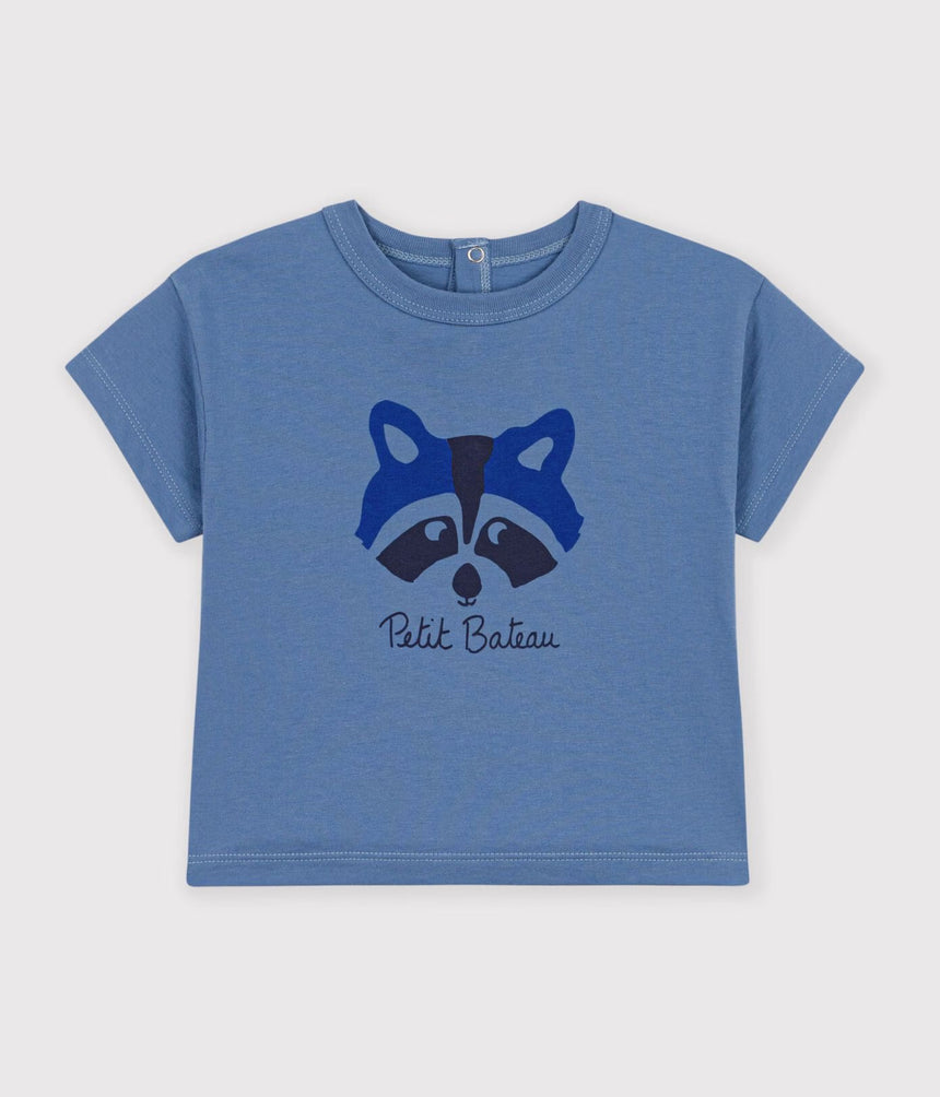 BABIES' PLAIN SHORT-SLEEVED PATTERNED COTTON T-SHIRT