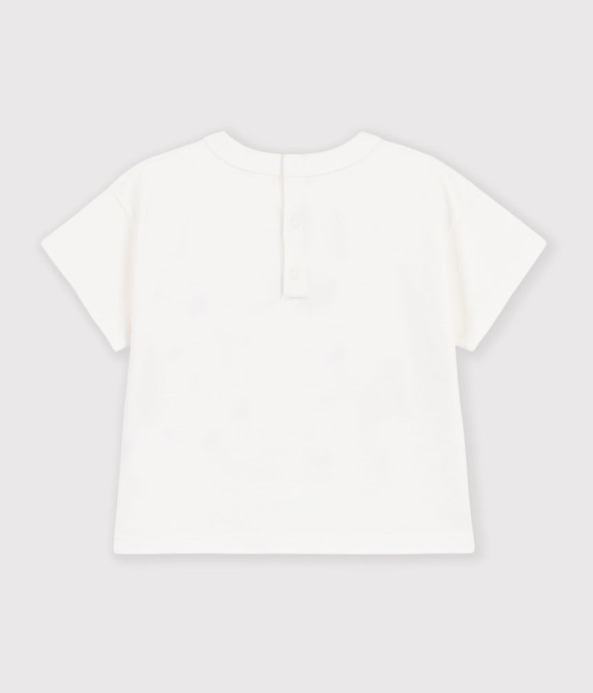 BABIES' PLAIN SHORT-SLEEVED PATTERNED COTTON T-SHIRT