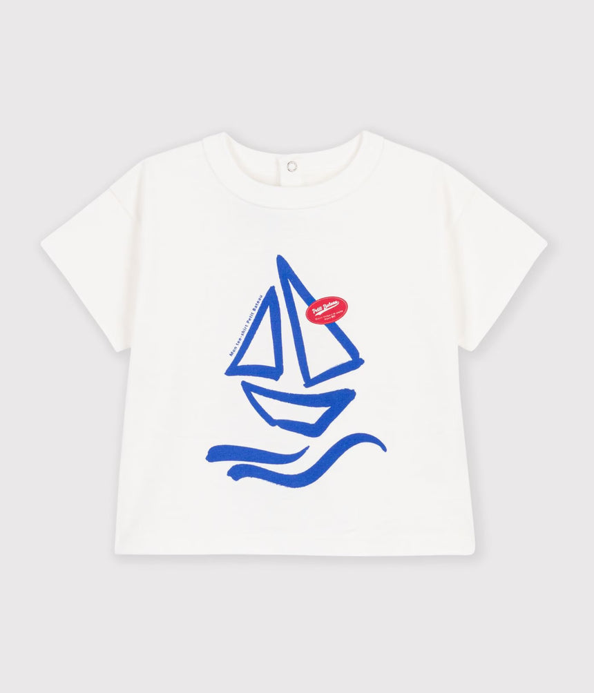 BABIES' PLAIN SHORT-SLEEVED PATTERNED COTTON T-SHIRT