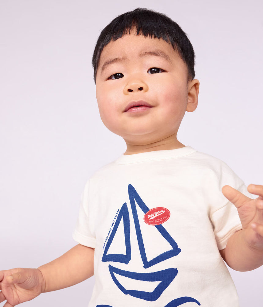 BABIES' PLAIN SHORT-SLEEVED PATTERNED COTTON T-SHIRT