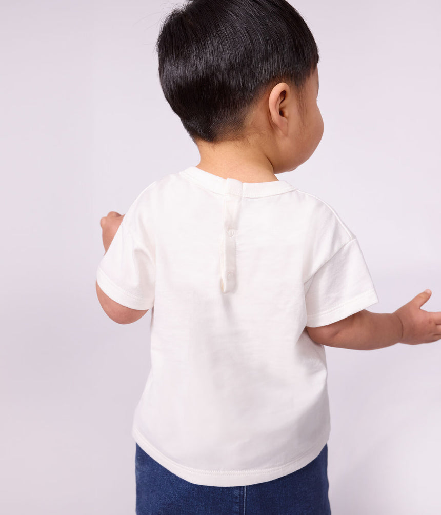 BABIES' PLAIN SHORT-SLEEVED PATTERNED COTTON T-SHIRT