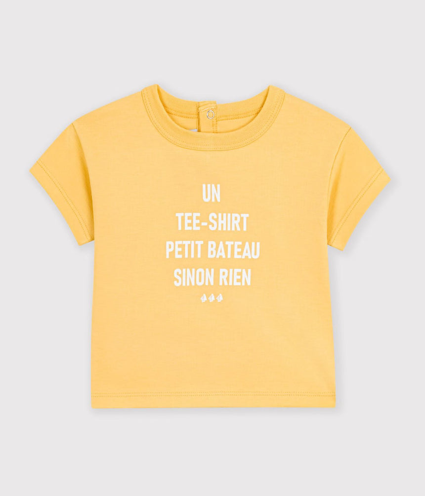 BABIES' PLAIN SHORT-SLEEVED PATTERNED COTTON T-SHIRT