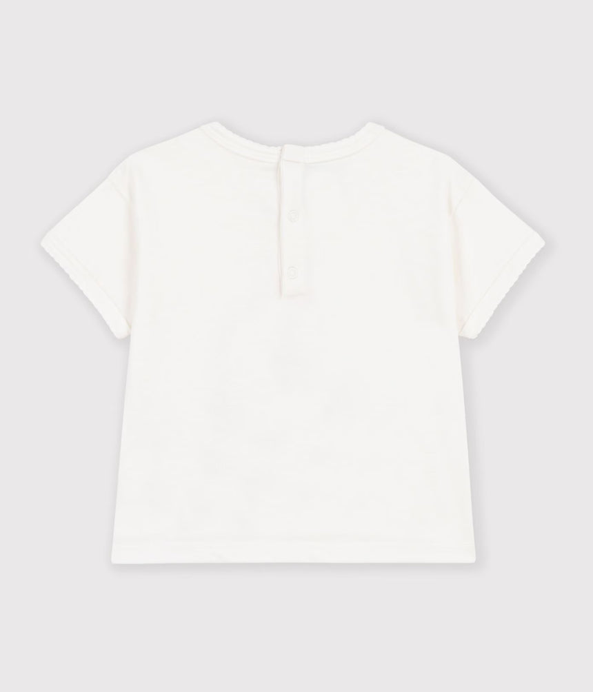 BABIES' PLAIN SHORT-SLEEVED PATTERNED COTTON T-SHIRT