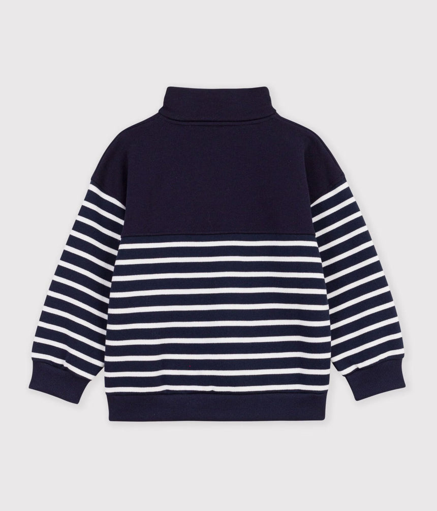 CHILDREN'S STRIPY SHAWL COLLARED COTTON SWEATSHIRT