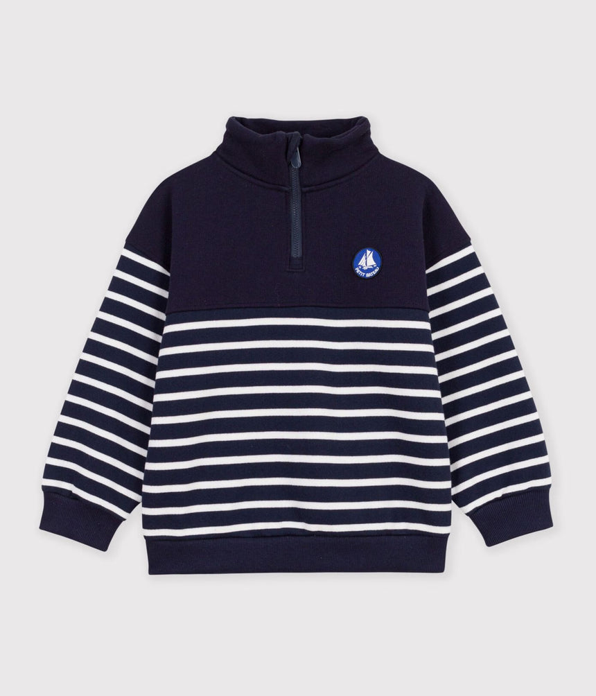 CHILDREN'S STRIPY SHAWL COLLARED COTTON SWEATSHIRT