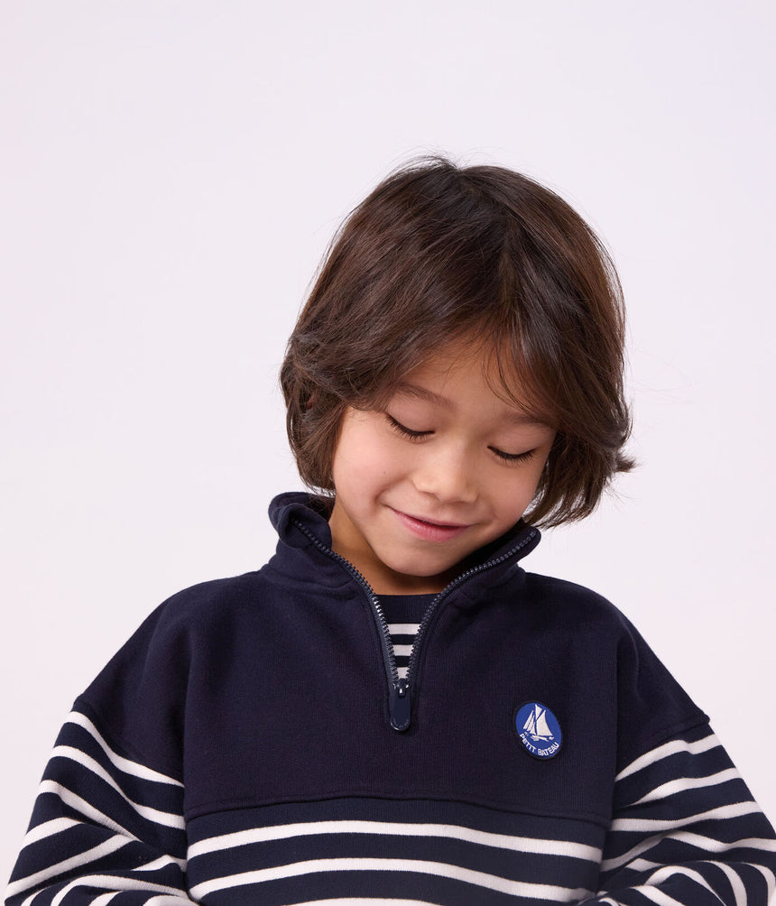 CHILDREN'S STRIPY SHAWL COLLARED COTTON SWEATSHIRT