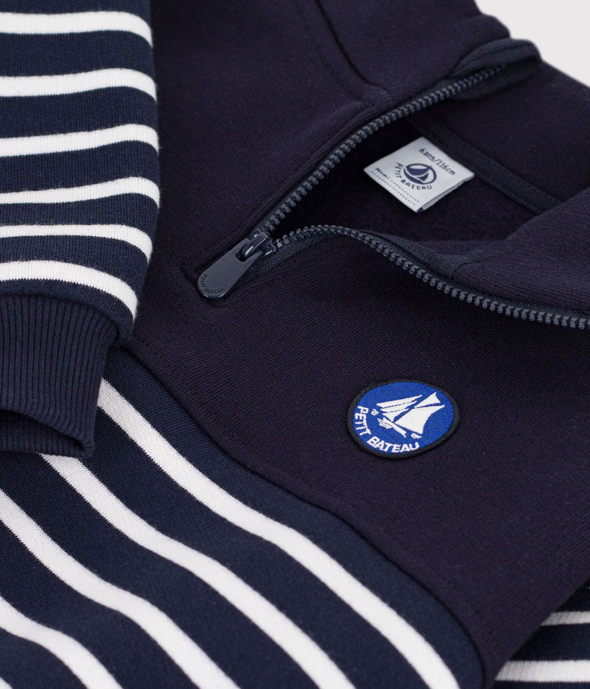 CHILDREN'S STRIPY SHAWL COLLARED COTTON SWEATSHIRT