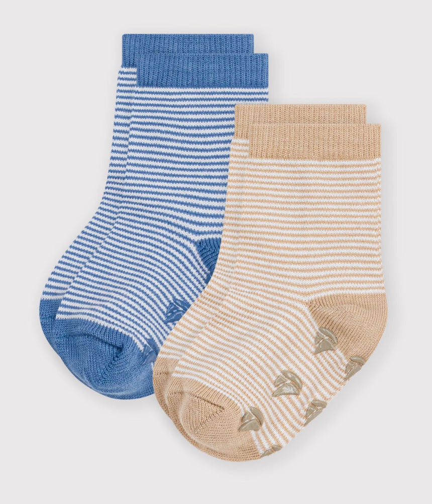 TWO PAIRS OF BABIES' COTTON SOCKS WITH SLIP-RESISTANT SOLES