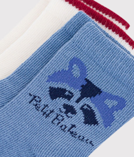 2 PAIRS OF BABIES' SOCKS IN PLAIN COTTON WITH AN ANIMAL PRINT