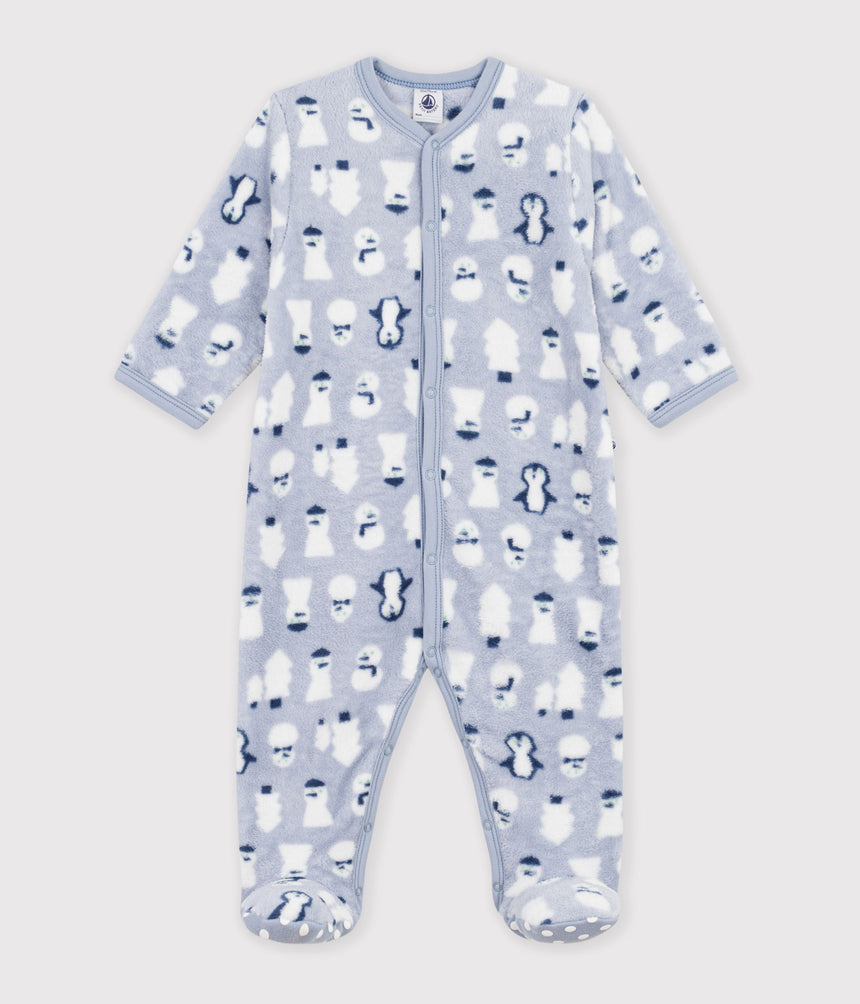 BABIES' FLEECE ONESIE WITH A SNOWMAN PRINT