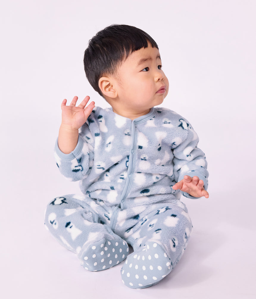 BABIES' FLEECE ONESIE WITH A SNOWMAN PRINT
