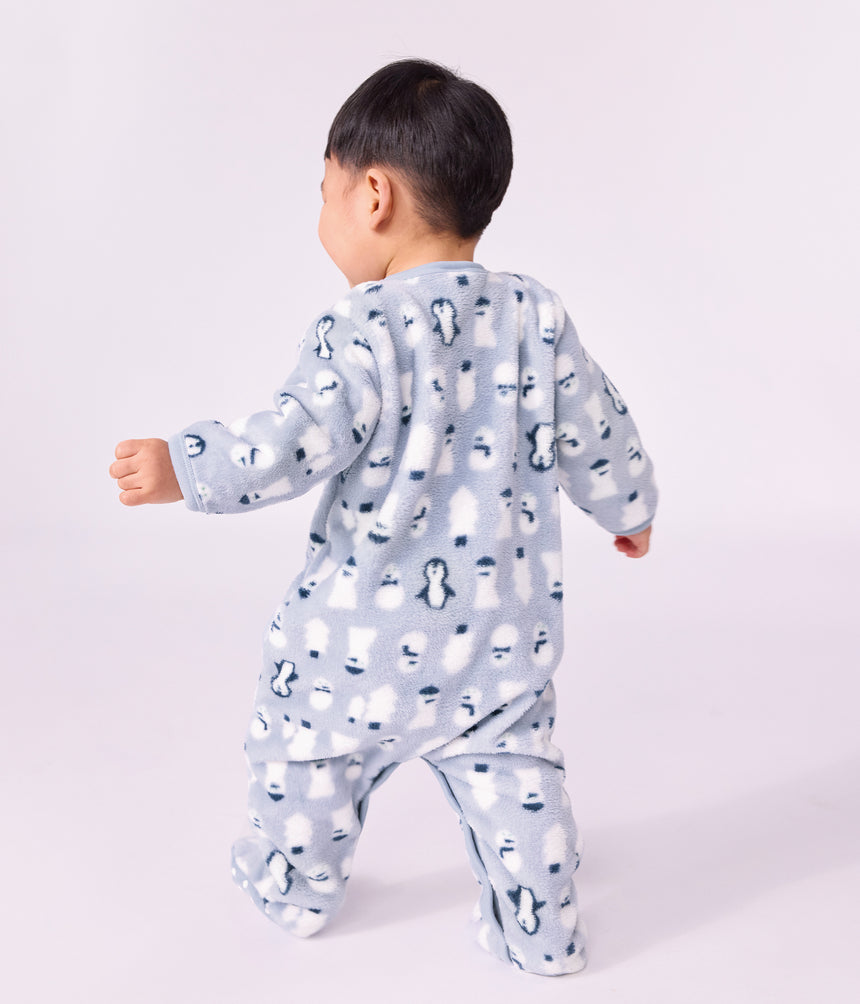 BABIES' FLEECE ONESIE WITH A SNOWMAN PRINT