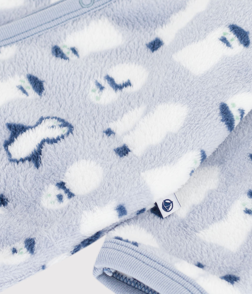 BABIES' FLEECE ONESIE WITH A SNOWMAN PRINT