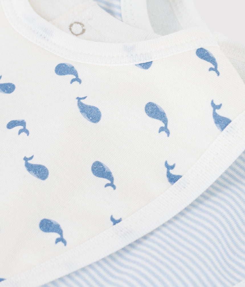 PACK OF WHALE PRINT COTTON BIBS FOR BABIES