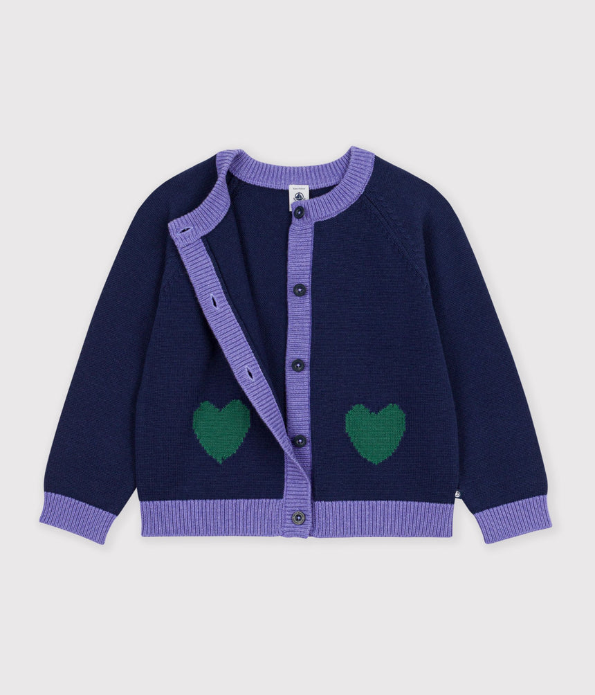 CHILDREN'S PLAIN WOOL AND COTTON CARDIGAN