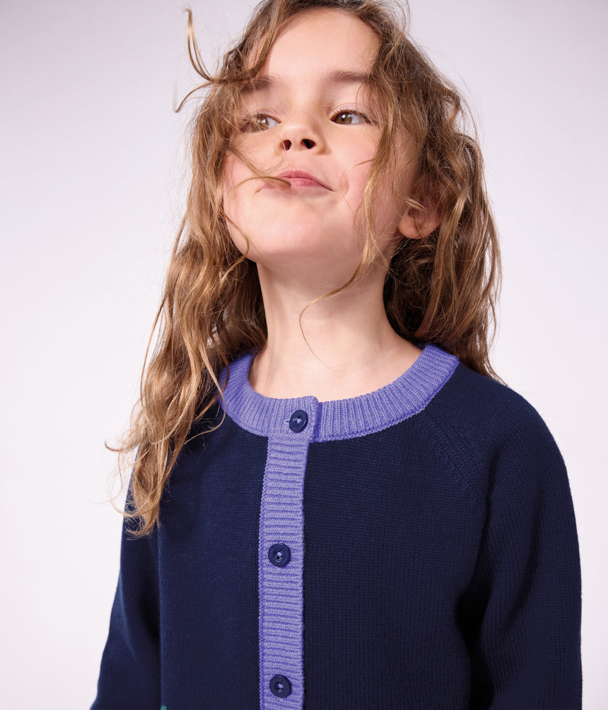 CHILDREN'S PLAIN WOOL AND COTTON CARDIGAN