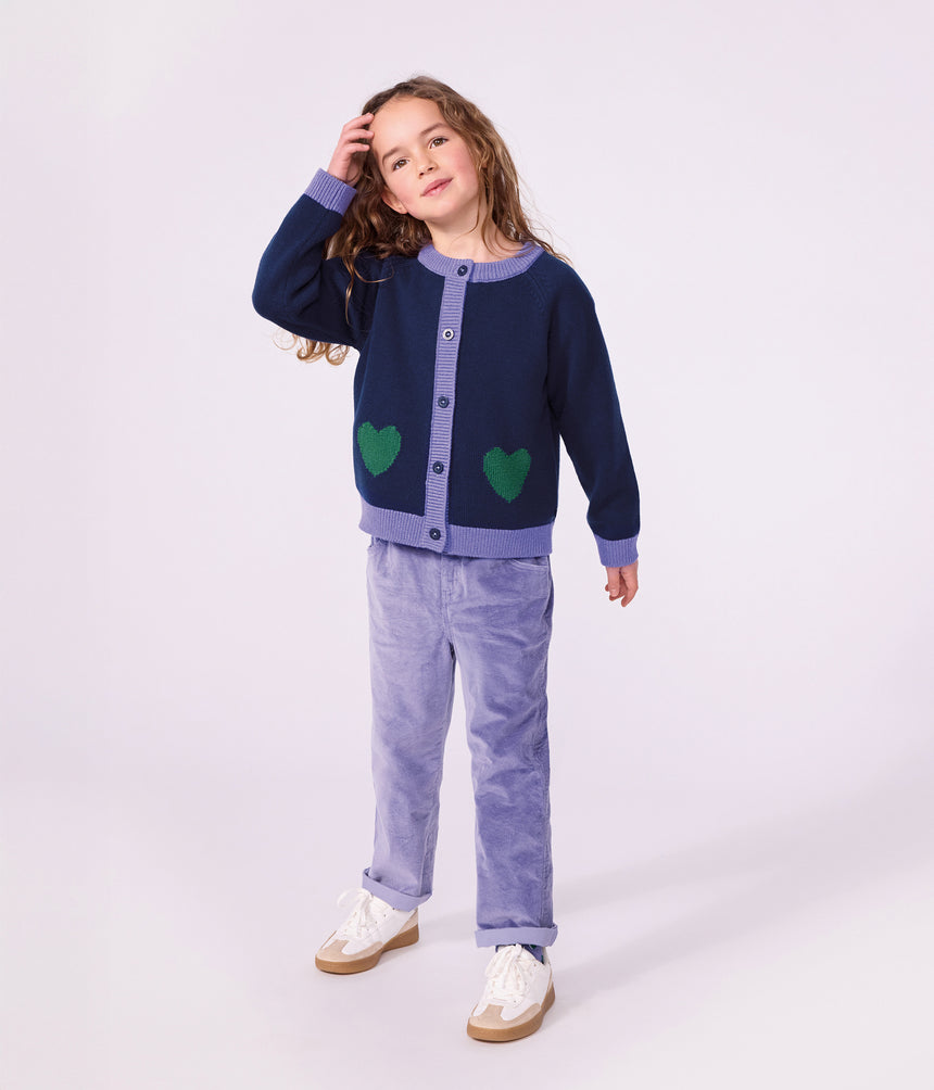 CHILDREN'S PLAIN WOOL AND COTTON CARDIGAN