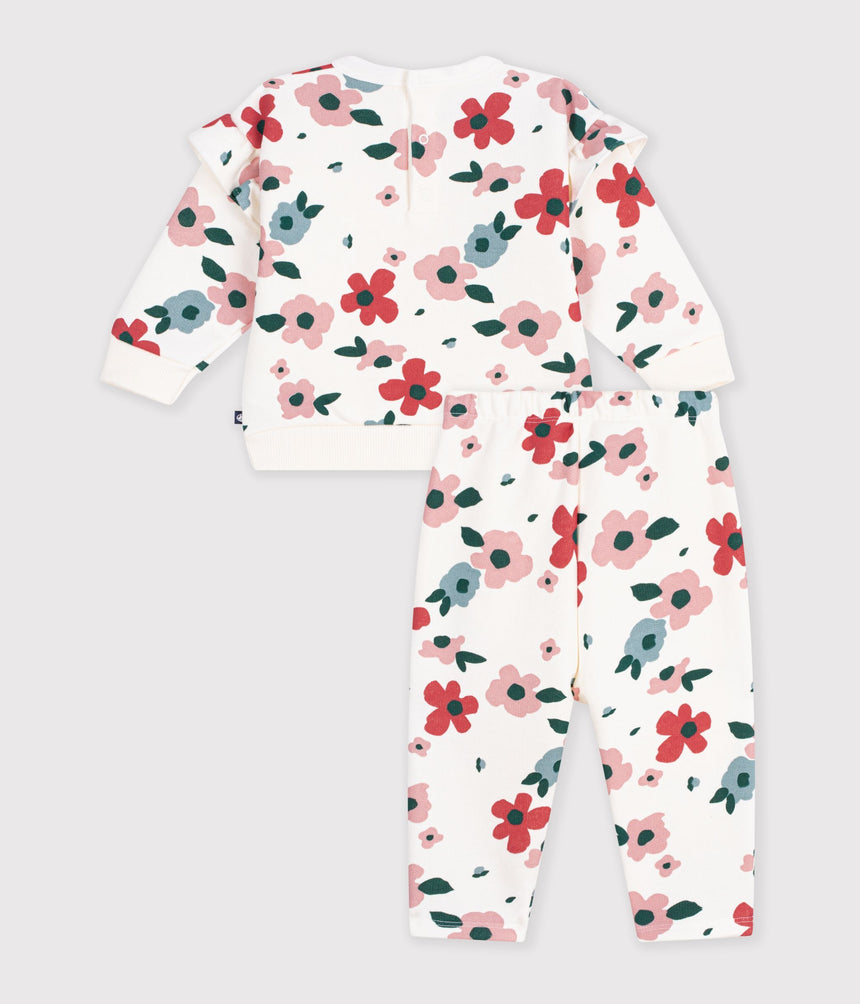 BABIES' SWEATSHIRT AND TROUSERS SET IN COTTON WITH A FLOWER PRINT