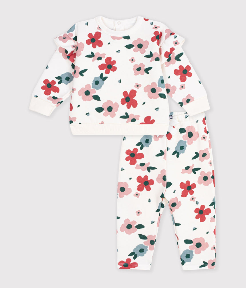 BABIES' SWEATSHIRT AND TROUSERS SET IN COTTON WITH A FLOWER PRINT
