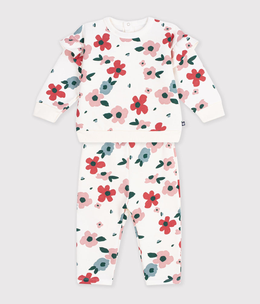 BABIES' SWEATSHIRT AND TROUSERS SET IN COTTON WITH A FLOWER PRINT