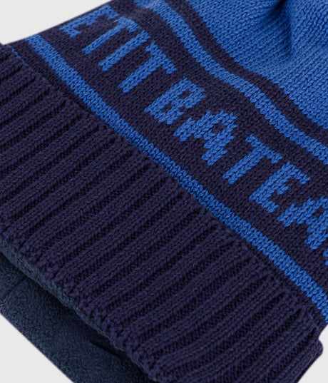 CHILDREN'S JACQUARD KNITTED BEANIE HAT LINED IN POLAR FLEECE