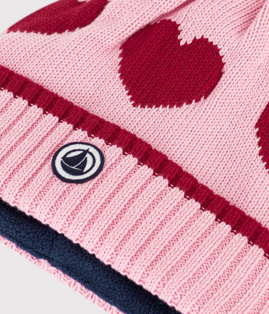 CHILDREN'S JACQUARD KNITTED BEANIE HAT LINED IN POLAR FLEECE
