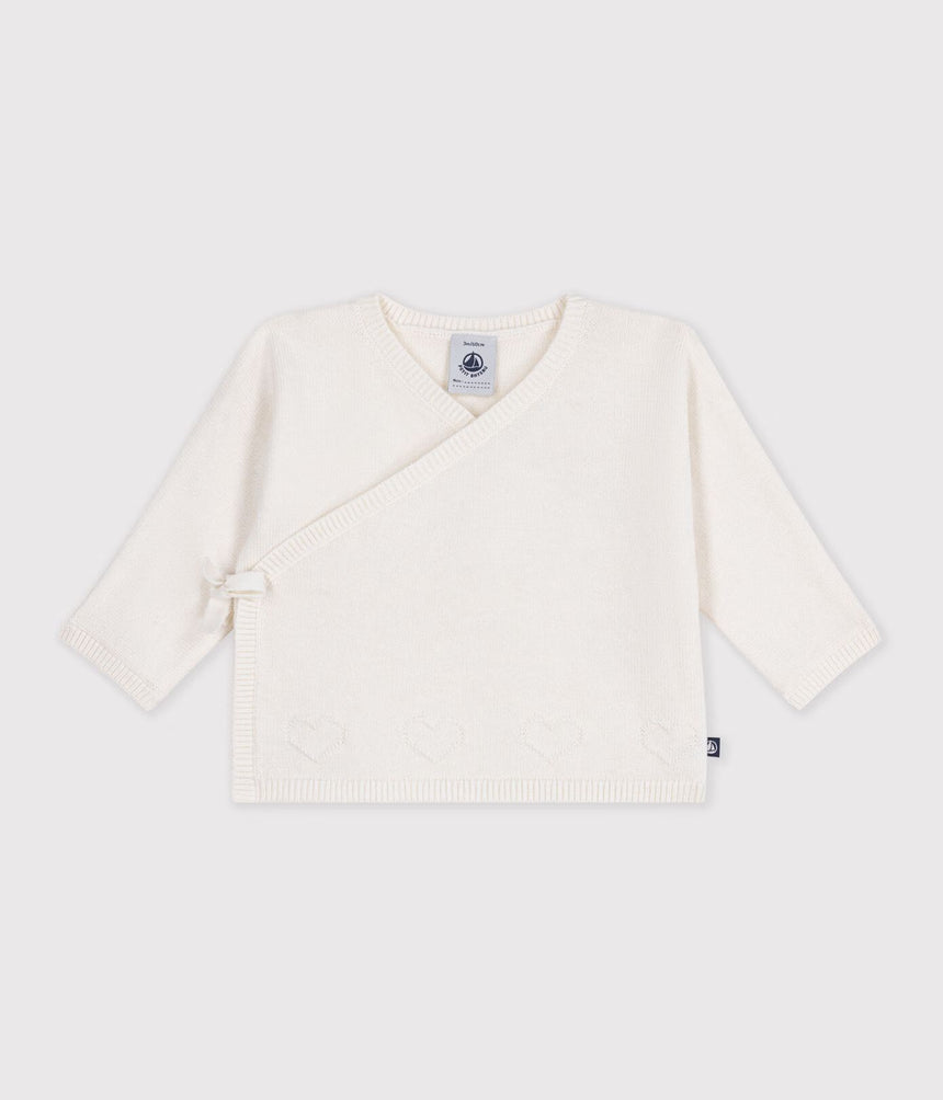 BABIES' WOOL AND COTTON KNIT WRAPOVER TOP