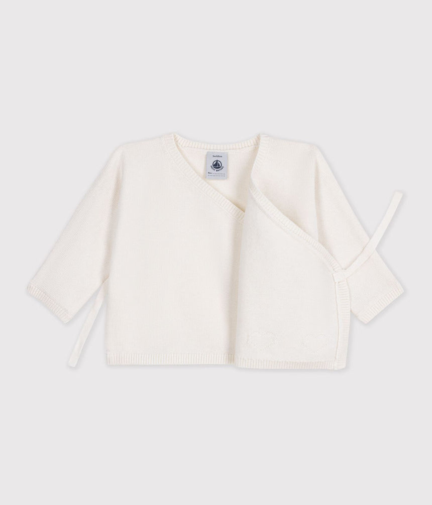 BABIES' WOOL AND COTTON KNIT WRAPOVER TOP