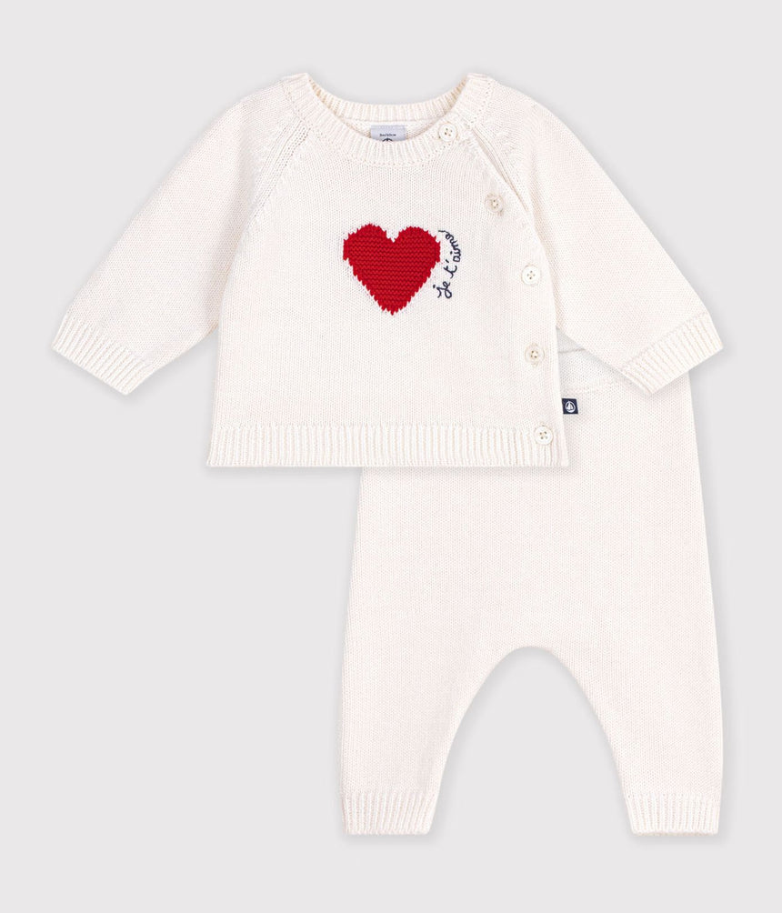JACQUARD HEART-PATTERNED KNITTED OUTFIT FOR BABIES