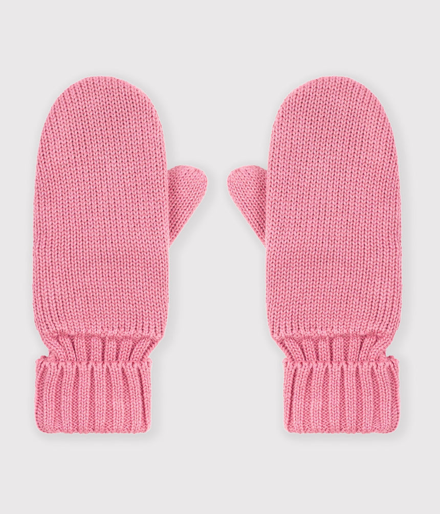 CHILDREN'S PLAIN KNITTED MITTENS LINED WITH FLEECE