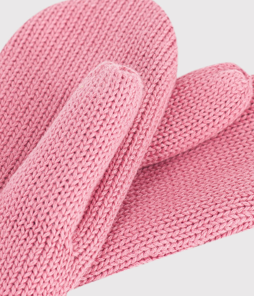 CHILDREN'S PLAIN KNITTED MITTENS LINED WITH FLEECE