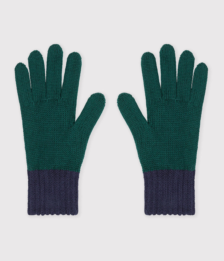 CHILDREN'S TWO-TONE KNITTED GLOVES LINED IN FLEECE