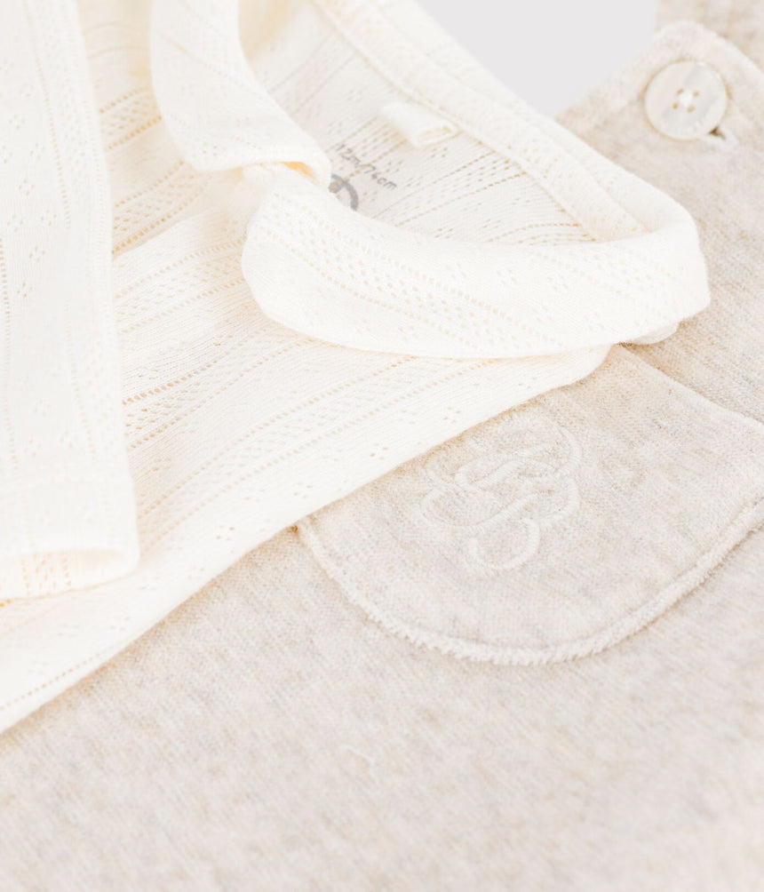 BABIES' PLAIN DUNGAREES AND BODY SET IN COTTON WITH A COLLAR