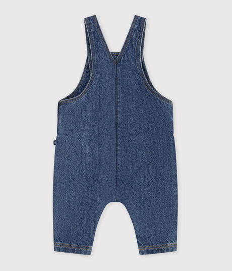 BABIES' LONG-LEG DENIM DUNGAREES WITH A HEART-SHAPED POCKET