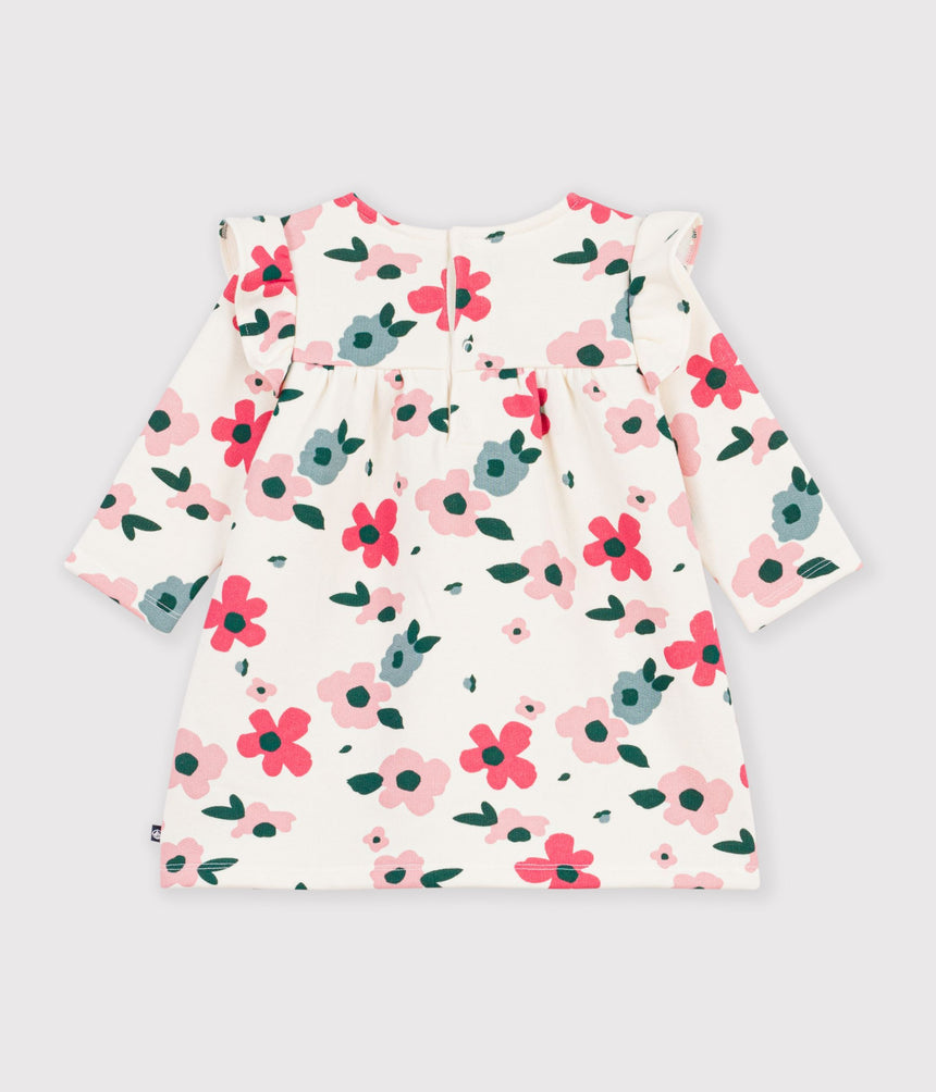 BABIES' LONG-SLEEVED FLORAL-PRINT COTTON DRESS