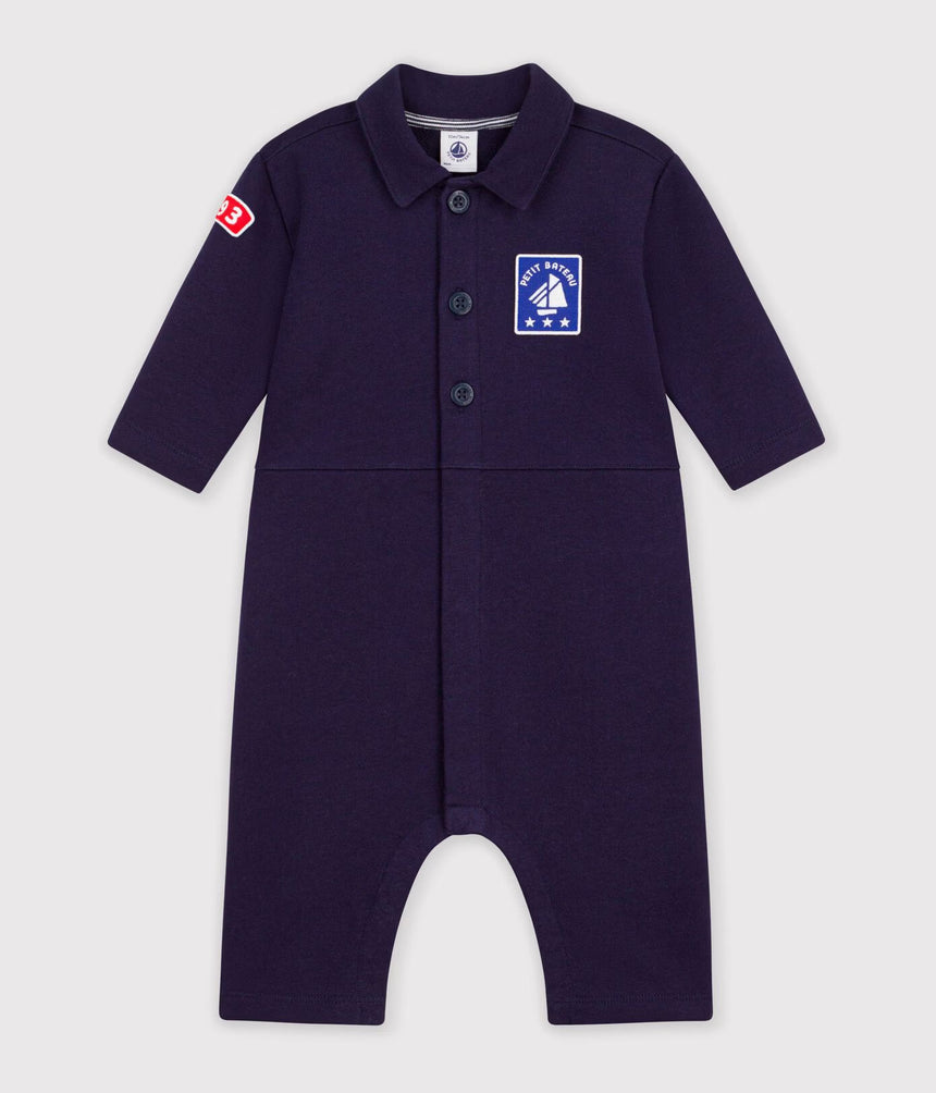 BABIES' LONG PLAIN COTTON JUMPSUIT