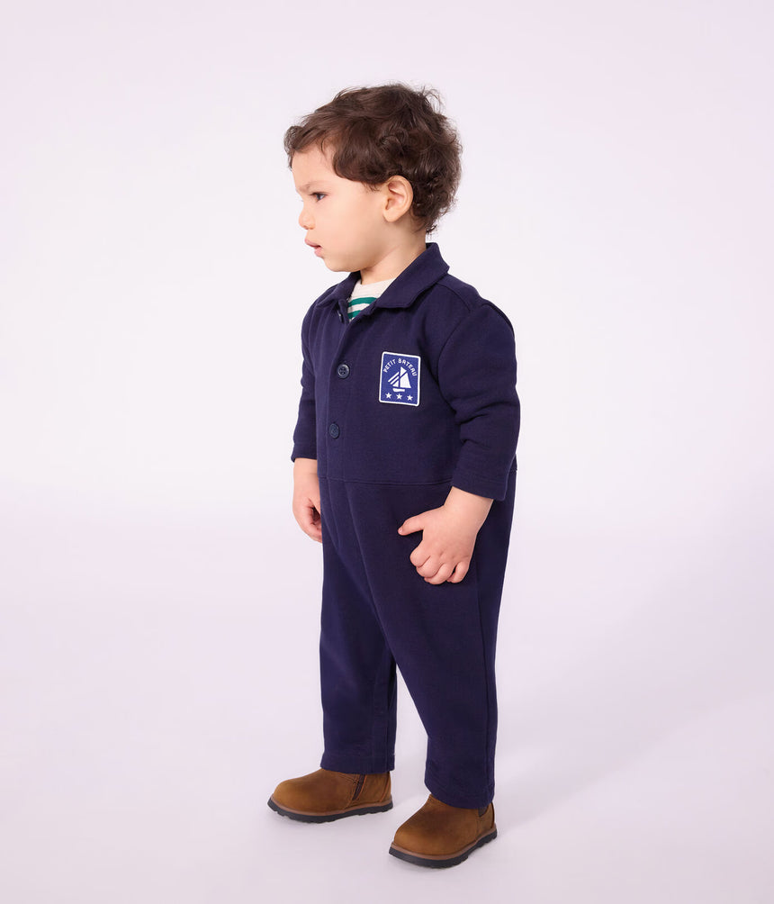 BABIES' LONG PLAIN COTTON JUMPSUIT