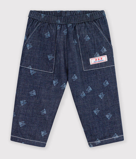 BABIES' TROUSERS IN BOAT PRINT DENIM