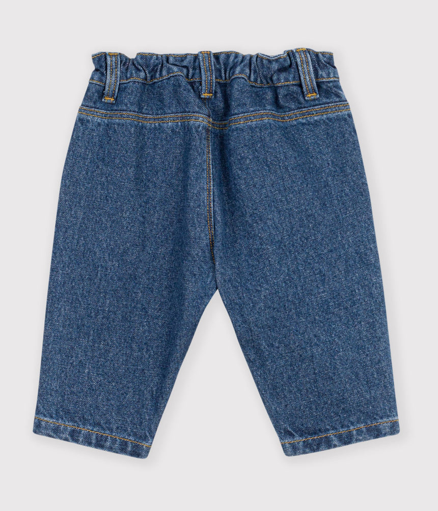 BABIES' TROUSERS IN PLAIN DENIM WITH HEART EMBROIDERY