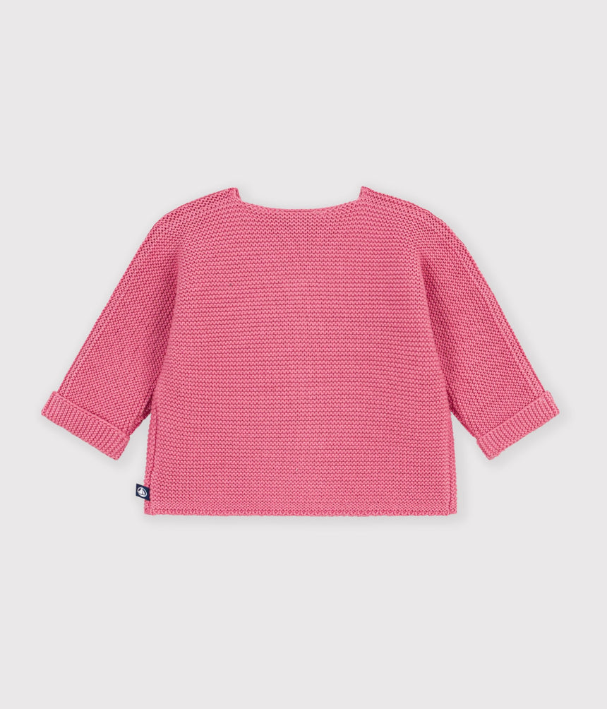BABY CARDIGAN KNITTED IN GARTER STITCH IN PLAIN COTTON