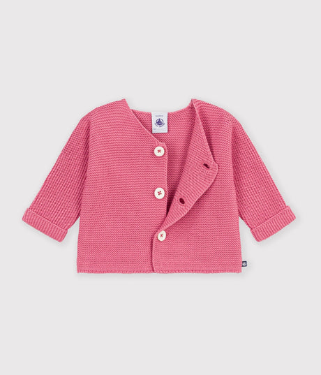 BABY CARDIGAN KNITTED IN GARTER STITCH IN PLAIN COTTON