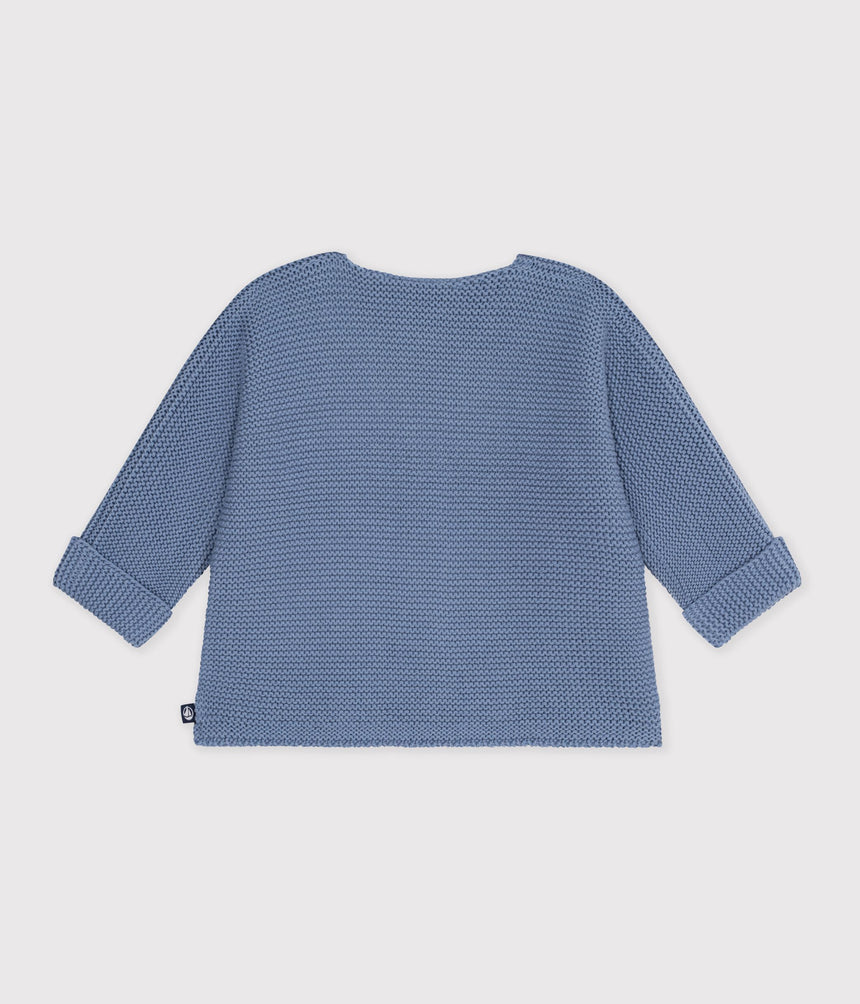 BABY CARDIGAN KNITTED IN GARTER STITCH IN PLAIN COTTON