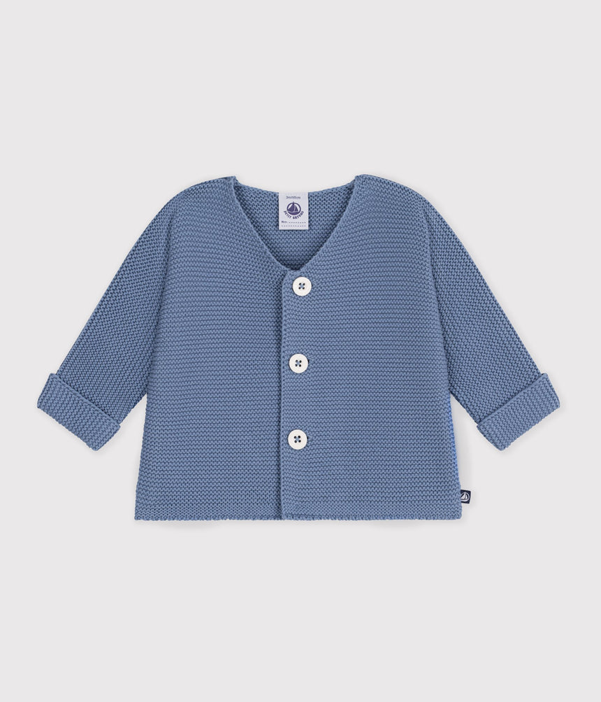 BABY CARDIGAN KNITTED IN GARTER STITCH IN PLAIN COTTON