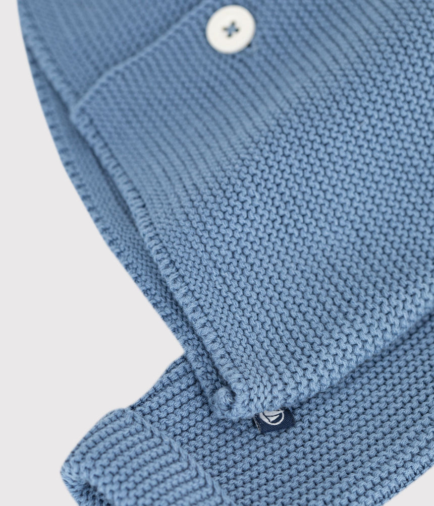 BABY CARDIGAN KNITTED IN GARTER STITCH IN PLAIN COTTON