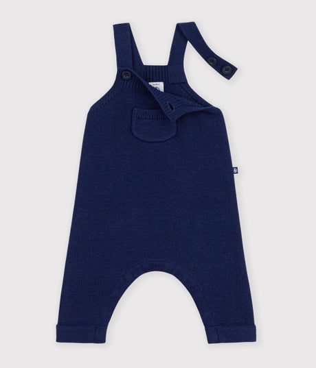PLAIN KNITTED BABY OVERALLS IN WOOL AND COTTON