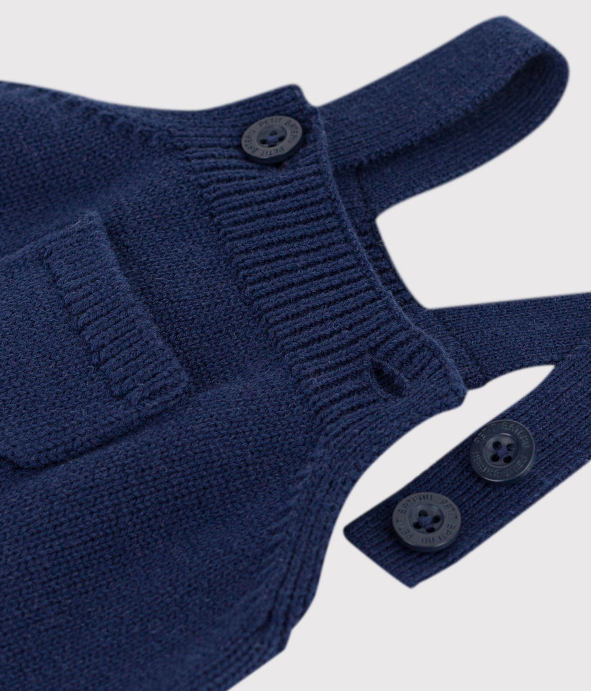 PLAIN KNITTED BABY OVERALLS IN WOOL AND COTTON