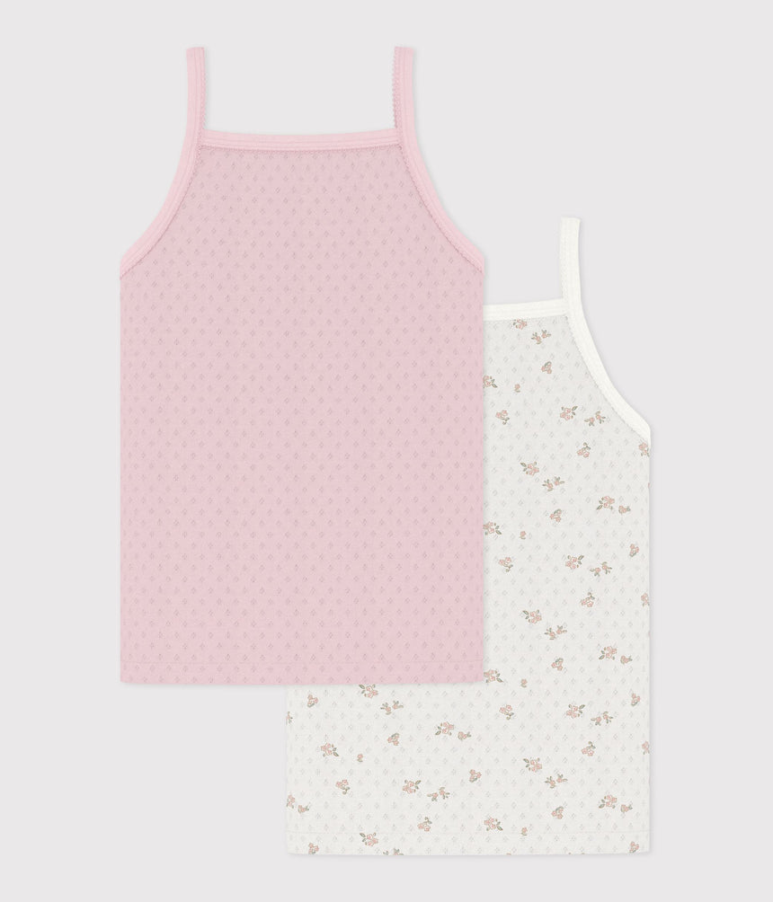 PACK OF CHILDREN'S FLORAL OPENWORK COTTON TANK TOPS