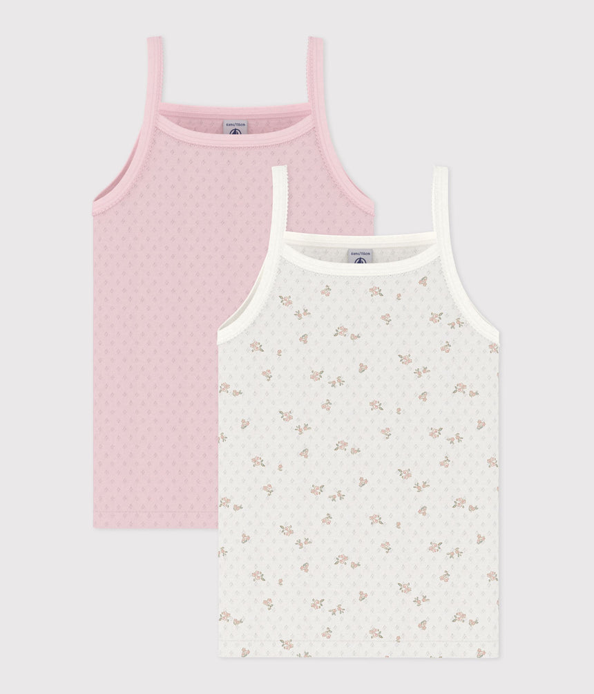 PACK OF CHILDREN'S FLORAL OPENWORK COTTON TANK TOPS